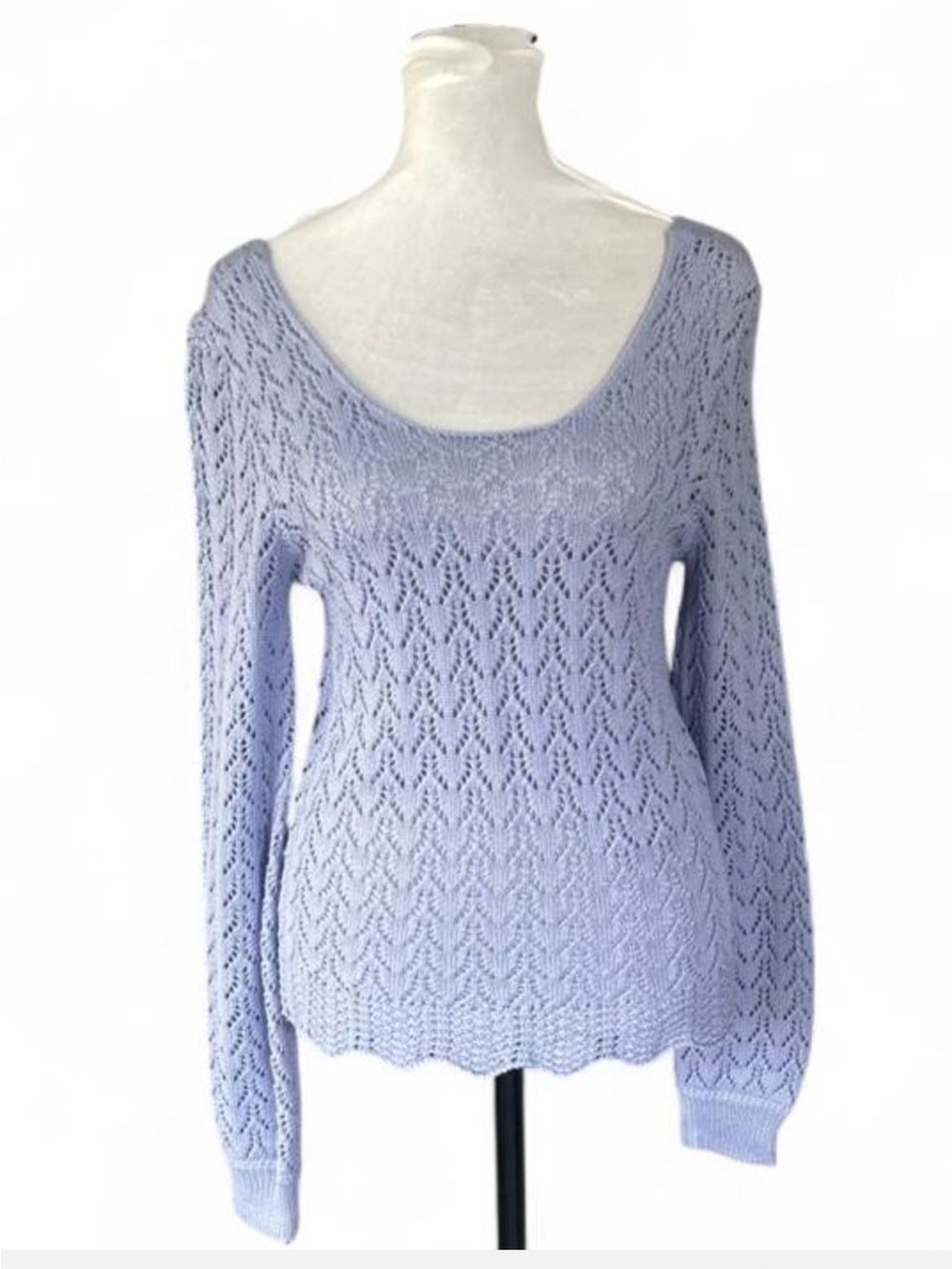 Candie's Light Lavender Openwork Scoop-Neck Knit Sweater